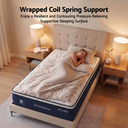 RoomSense Single Mattress , 30cm Medium Firm Hybrid Mattress with Latex Lumbar Support for Back Pain Relief , Pocket Spring Mattress Single Size in a Box