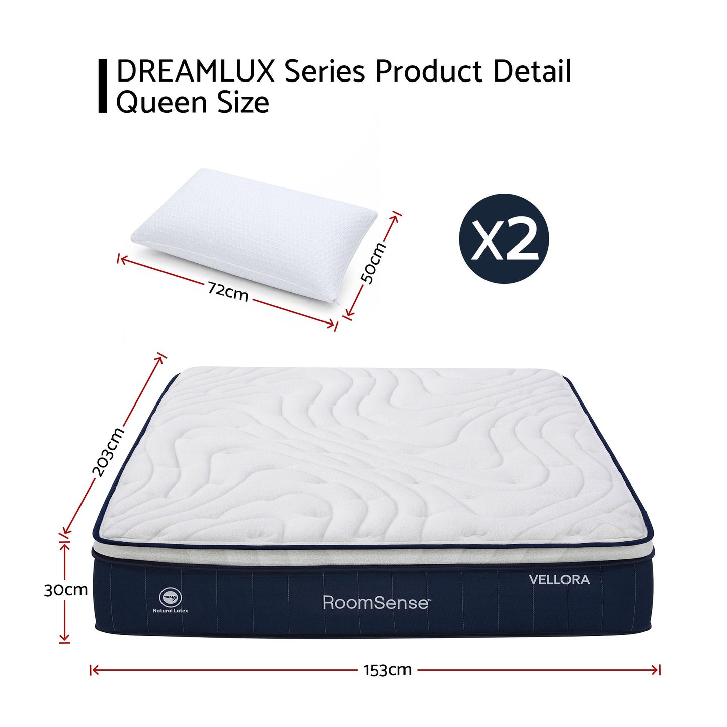 RoomSense Queen 30cm Medium Firm Latex Mattress, 2 Gel Cooling Pillows