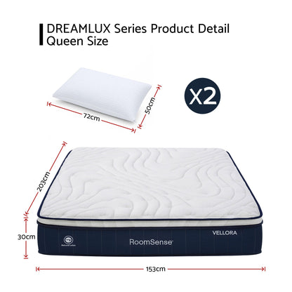 RoomSense Queen 30cm Medium Firm Latex Mattress, 2 Gel Cooling Pillows
