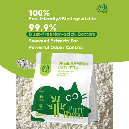 PurrHaven Bamboo Clumping Cat & Kitty Litter, 30kg 12 Pack,Dust Free,Natural Flusable,Easy to Clean,Odour Neutraliser,Rapid Liquid Absorption,Non-Toxic Formula