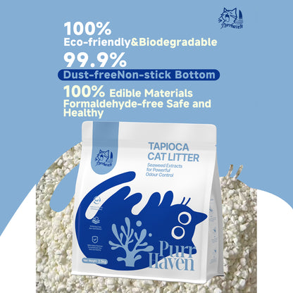 PurrHaven Tapioca Clumping Cat & Kitty Litter, 30kg (12 Pack),Dust Free,Plant-Based,Easy to Clean,Odour Neutraliser,Rapid Liquid Absorption,Non-Toxic Formula