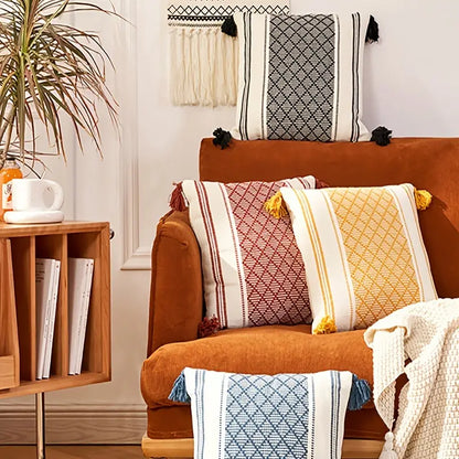 Geometric Tassel Throw Pillow Case for Home Decor