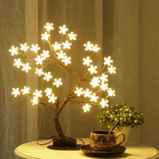 Cherry Blossom Tree Light,17Inch 40LED Lighted Tabletop Artificial Flower Bonsai Tree Lamp USB Powered Gifts for Home Decor