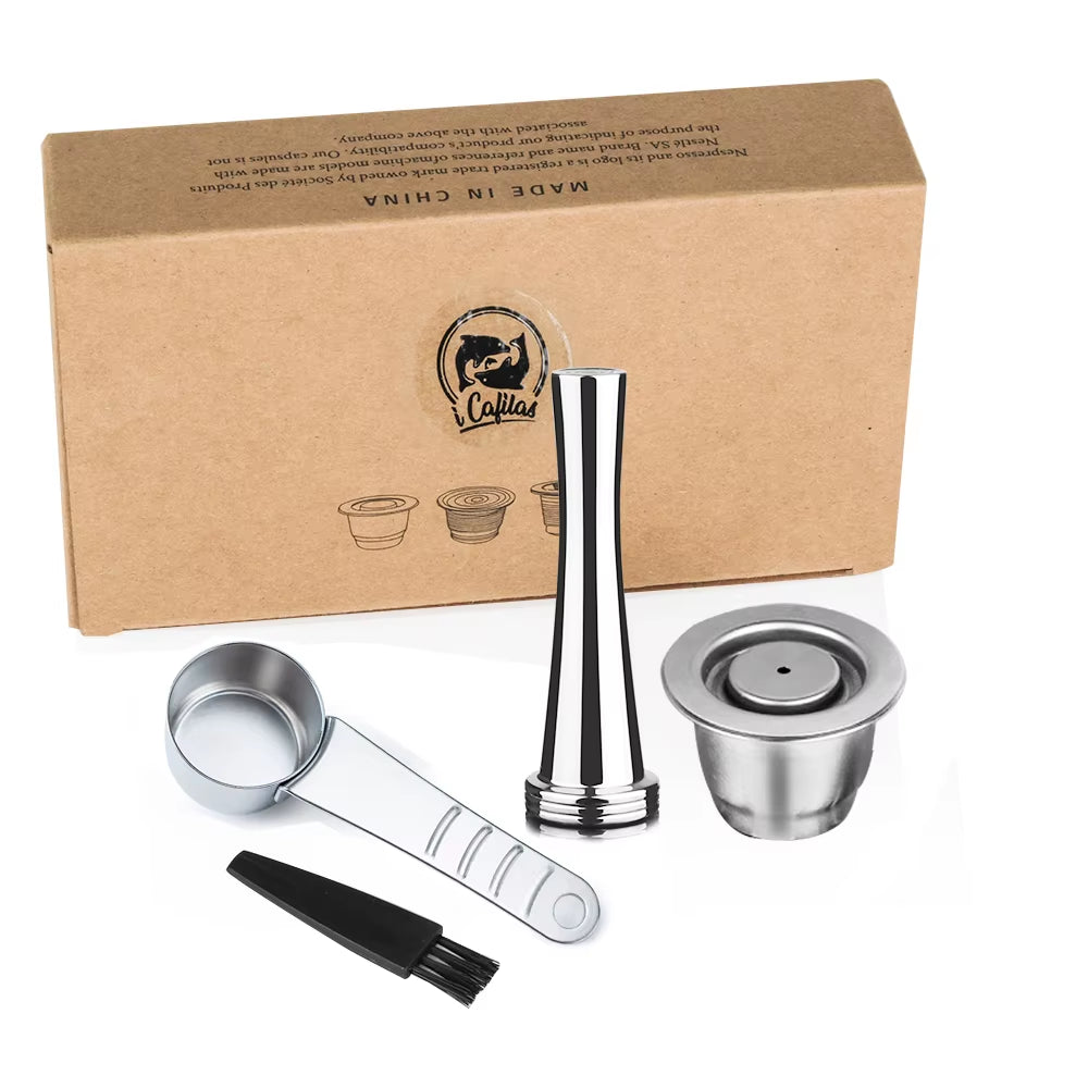 Icafilas Coffee Capsule Reusable for Nespresso Cafe Machine Stainless Steel Pod Reutilisable Coffee Filters Eco-Friendly Cup