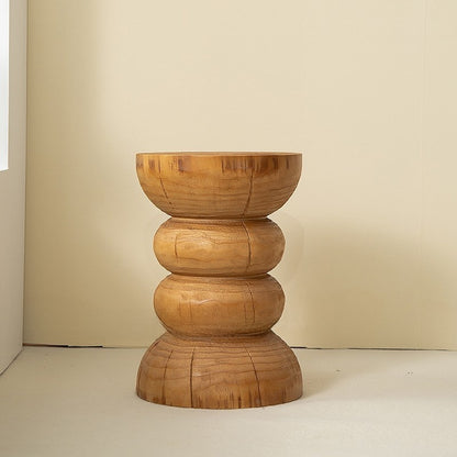 Solid Wood Geometric Stool Side Table
