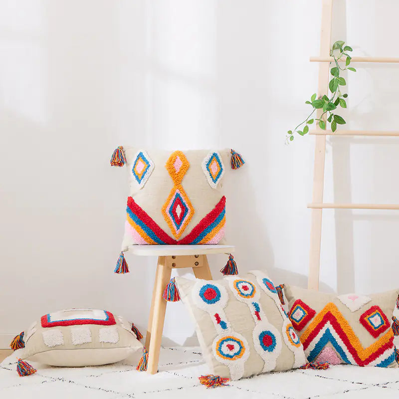 Custom Indian Handcrafted Geometric Tassel Pillow Cover
