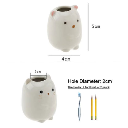 Mini Cute Toothbrush Holder Ceramics Multi-Function Storage Stand Makeup Pen Holder for Home Bathroom Decoration