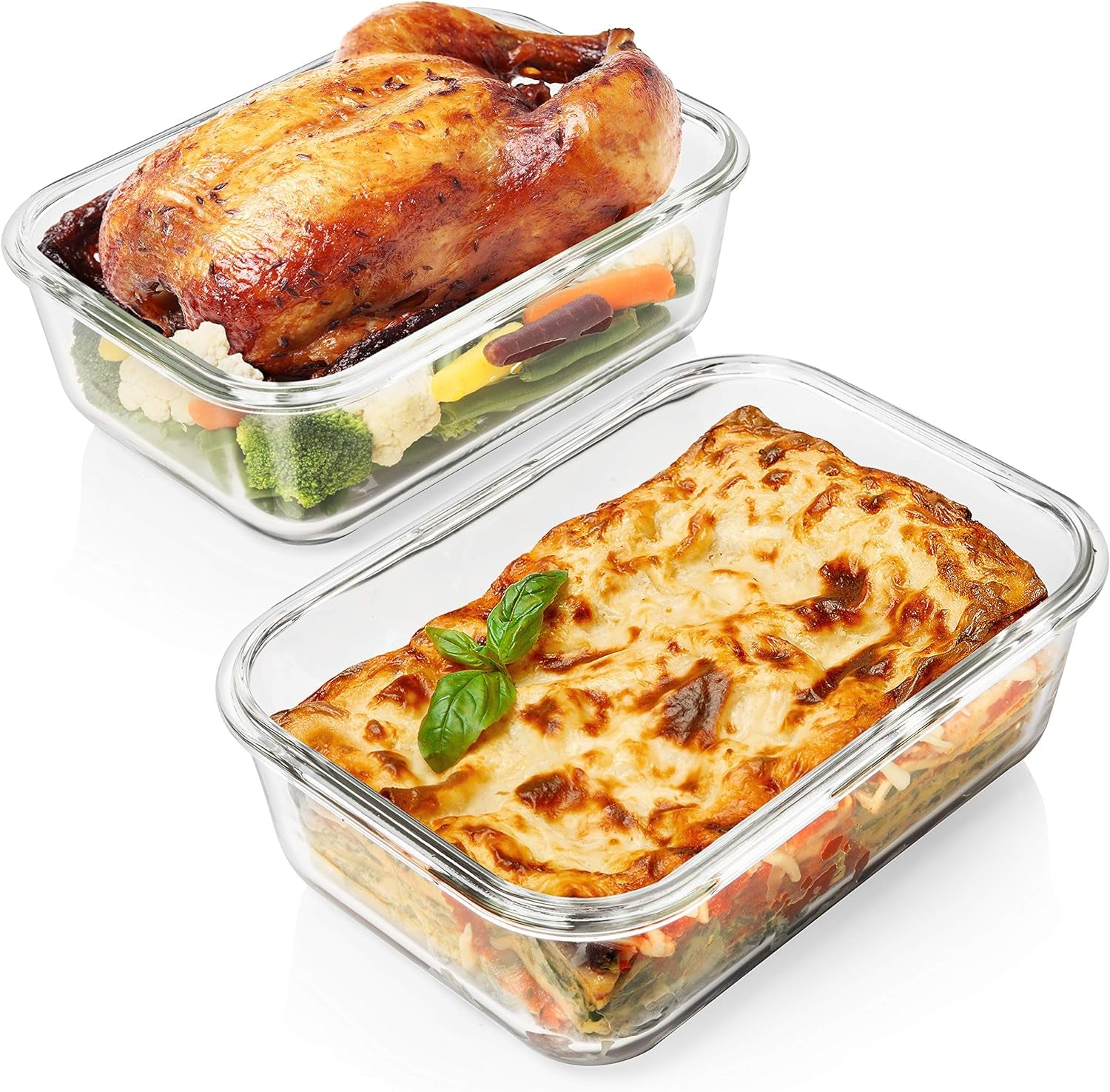 8 Cups/ 63 Oz 4 Piece (2 Containers + 2 Lids) Large Glass Food Storage/Baking Containers with Locking Lids Ideal for Storing Food, Vegetables or Fruits. BPA Free & Leak Proof - Microwave, Oven Safe