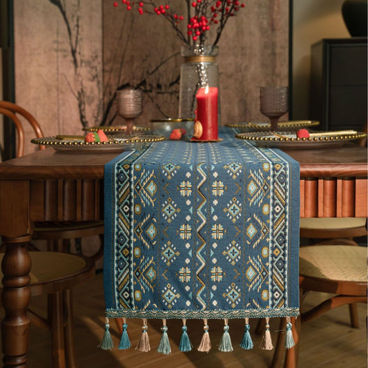 Retro Jacquard Table Cloth with Decorative Tassels