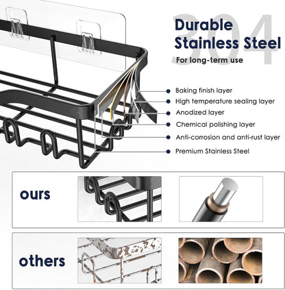 Shower Caddy Adhesive Shower Organizer 7-Pack, Rustproof Stainless Steel Bathroom Shelves, Large Capacity No-Drill Rack Storage Accessories with Soap Dish Toothbrush Holder &24 Hooks Home Decor