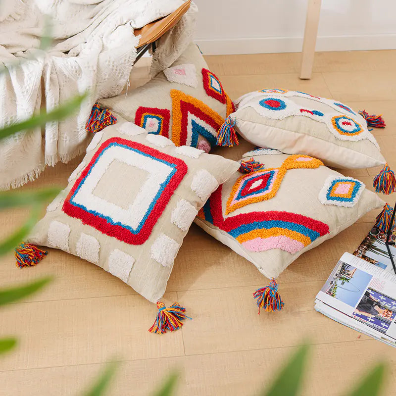 Custom Indian Handcrafted Geometric Tassel Pillow Cover