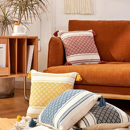 Geometric Tassel Throw Pillow Case for Home Decor
