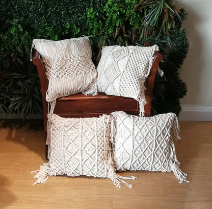 Handwoven Cotton Tassel Pillow Cover - Bohemian Style