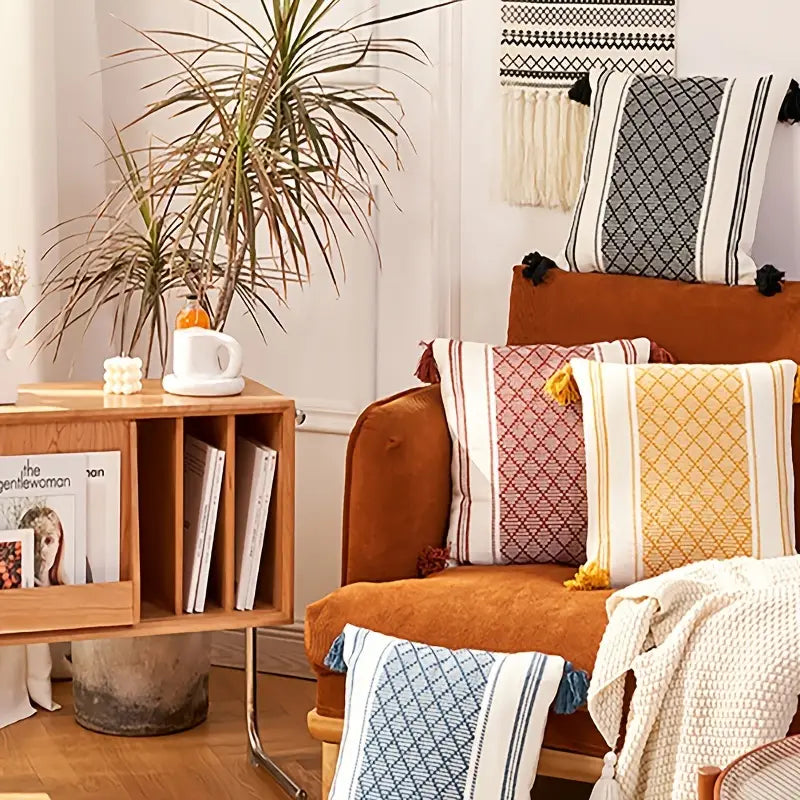 Geometric Tassel Throw Pillow Case for Home Decor